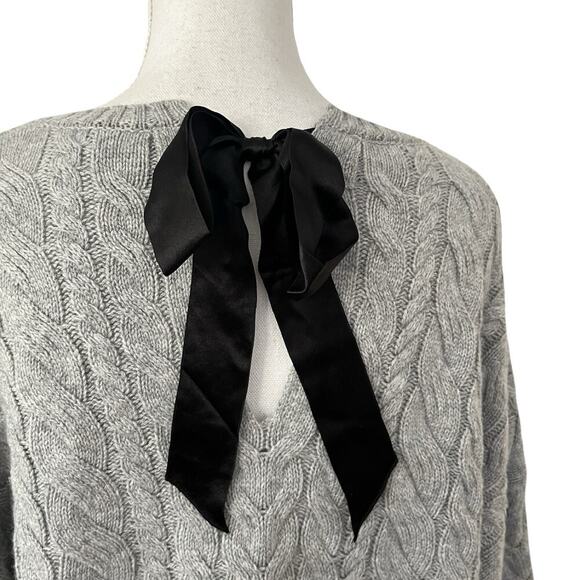 J Crew Womens Tie Back Wool Blend Cable Knit Sweater Size L Gray Preppy NWT - Picture 4 of 9